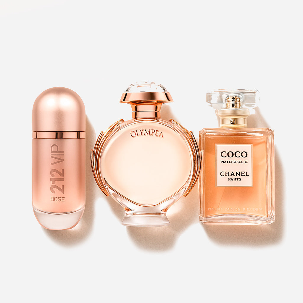 Combo de 3 perfumes Carolina Herrera 212 VIP ROSÉ, Paco Rabanne OLYMPÉA e Chanel COCO MADEMOISELLE